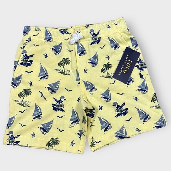 Polo Ralph Lauren Windsurfing Bear Yellow Fleece Shorts Boys Youth size 5 New - Picture 1 of 9